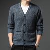 Men's Autumn/Winter Plus Velvet V-Neck Long Sleeve Cardigan Sweater
