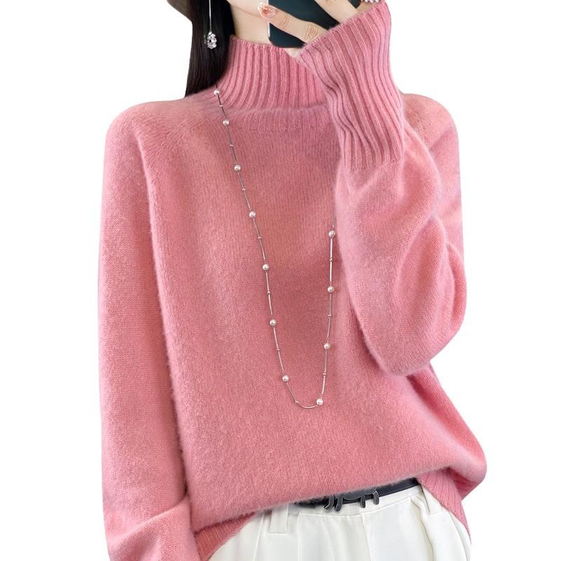 Women's 100% Wool Pullover Sweater, Half-High Neck, Thick Base Layer, New Autumn/Winter Style