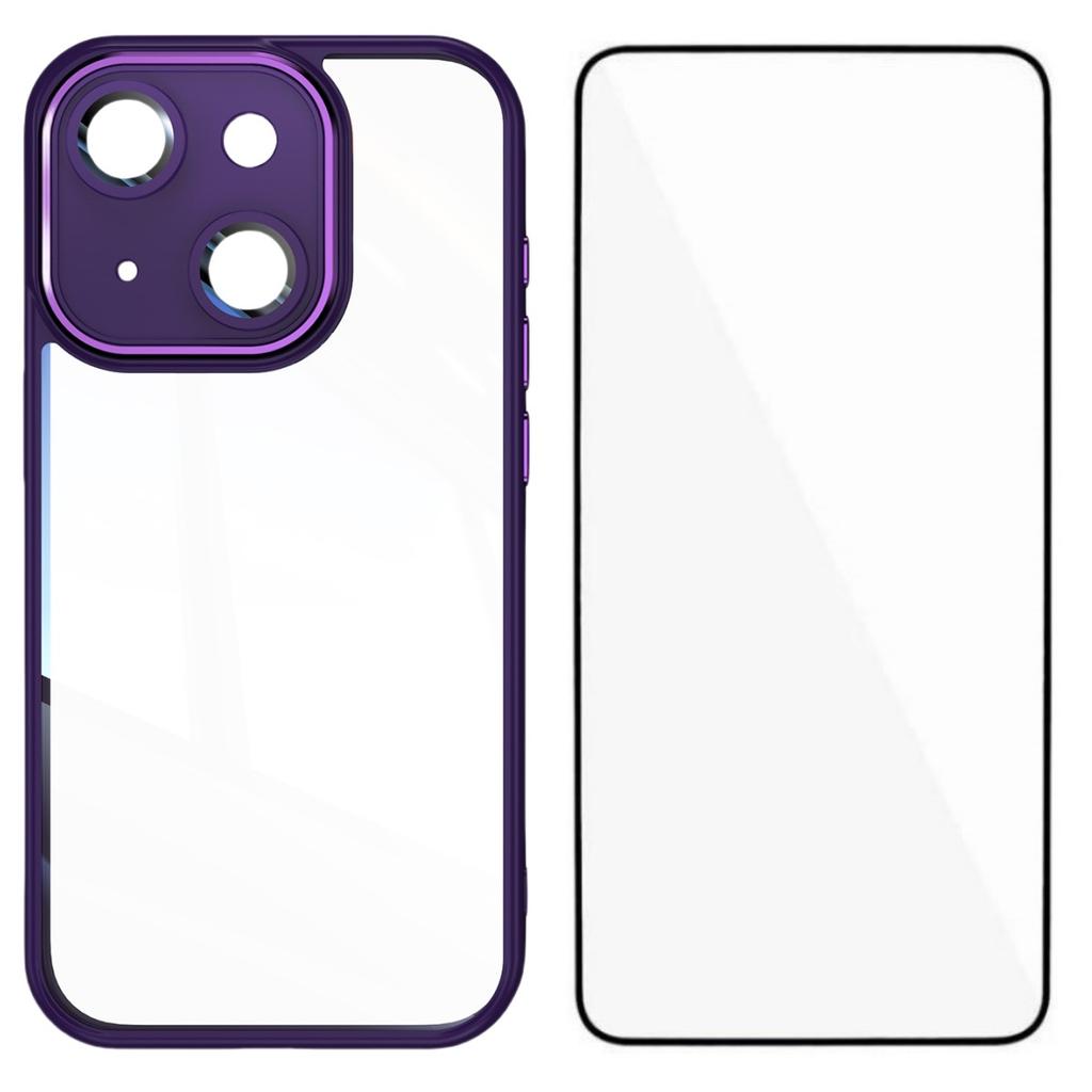 For iPhone 14 Plus TPU Case WANLONFENG Shockproof Clear Phone Cover with Tempered Glass Film
