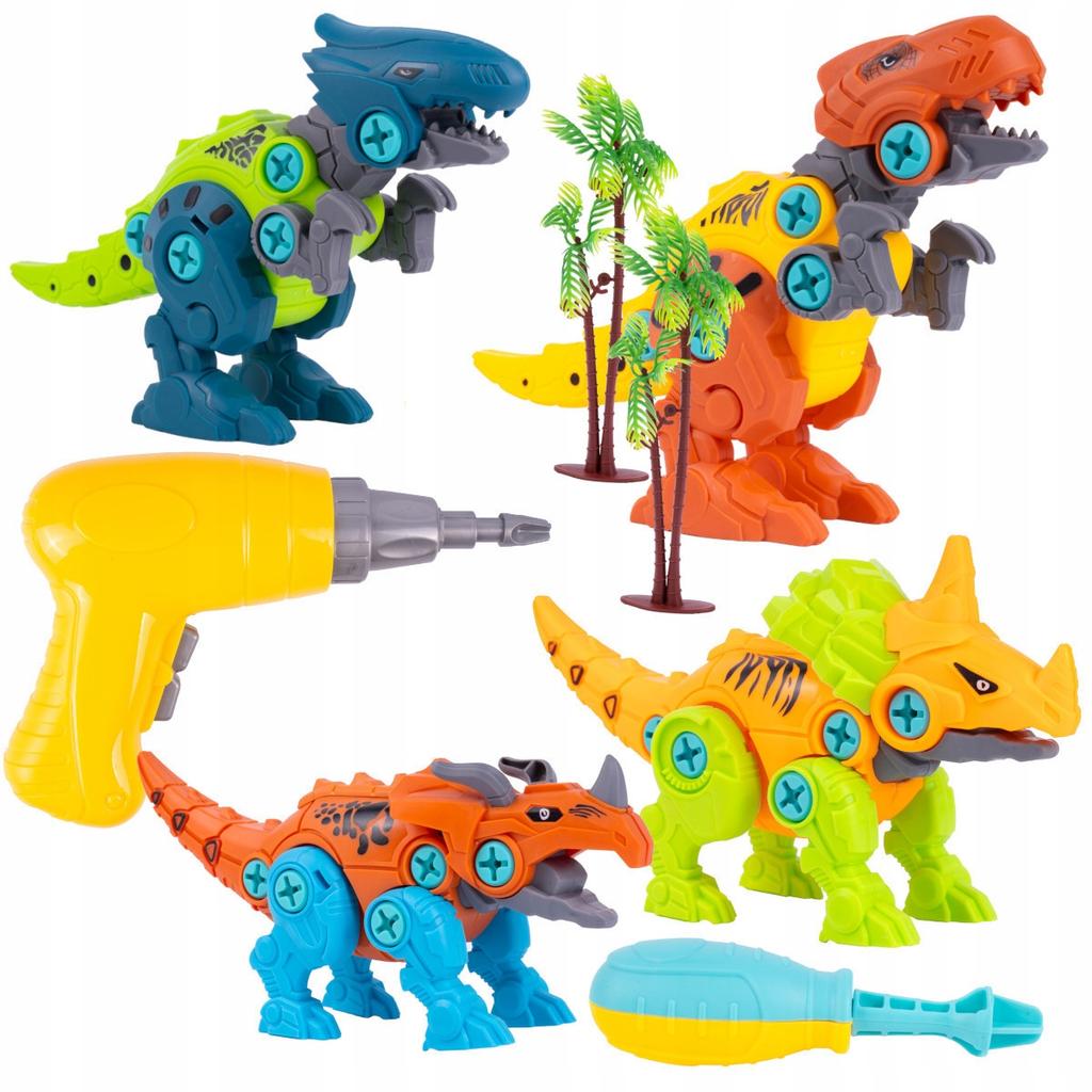 Klocki Konstrukcyjne Dinozaury Do Skręcania 4w1 Zestaw z Wkrętarką Walizką