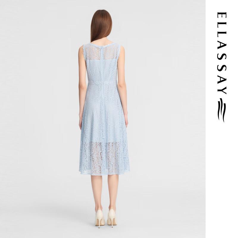 ELLASSAY Women's Silk Blend Lace Sheer Sleeveless Midi Dress