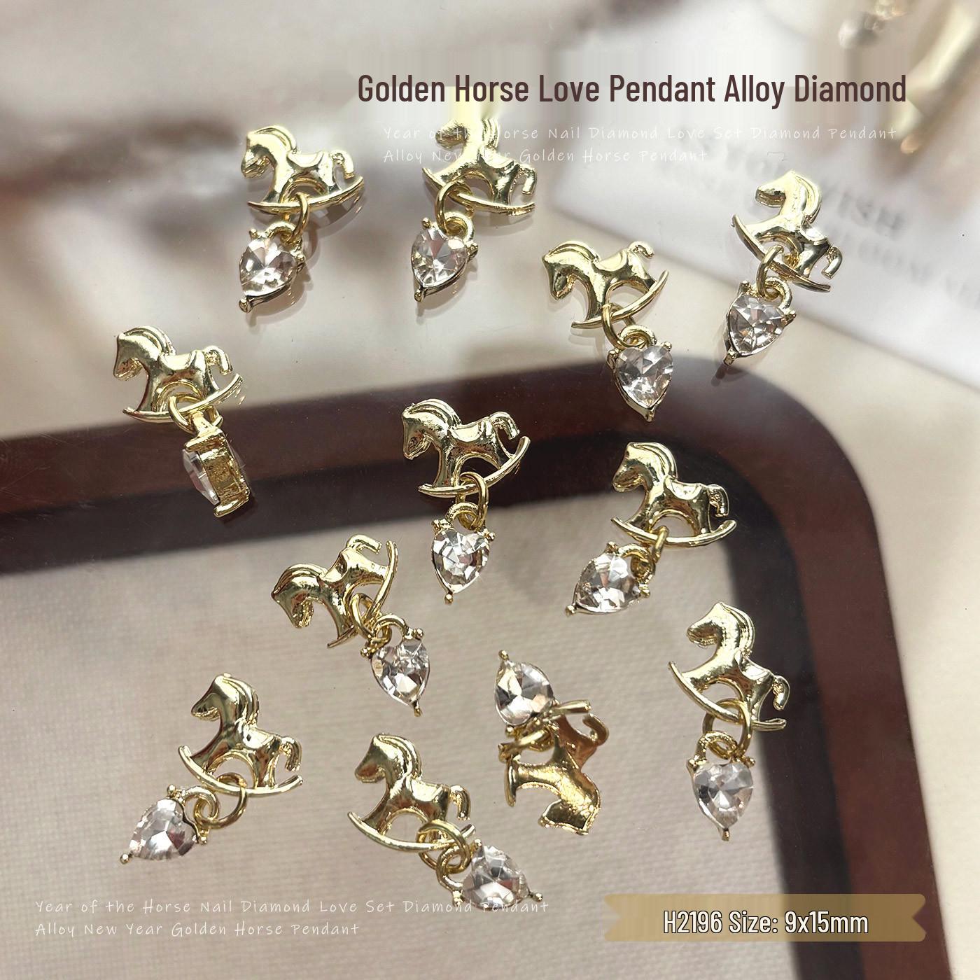 2026 Trendy Alloy Horse Pendant Nail Art Accessories – DIY Wearable Nail Drill Charm