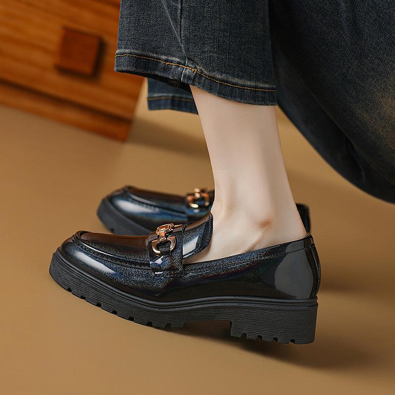 

Large size small leather shoes for women s spring and autumn new round head one-pedal thick-soled muffin for women 36