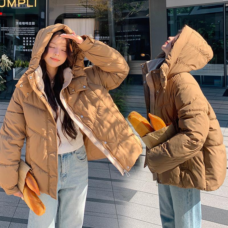 Cotton clothes women's winter 2025 new Korean thickened loose hooded contrasting cotton jacket Korean version of padded jacket student jacket