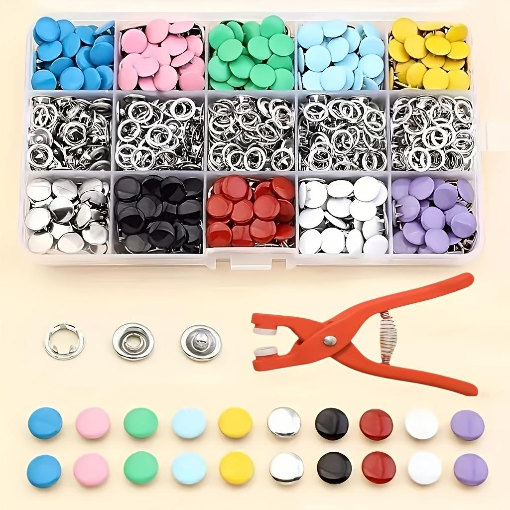 Plier Tool 100 Set 10 Color Metal Sewing Buttons Hollow/Solid Prong Press Studs Snap Fasteners for Installing Clothes Bags