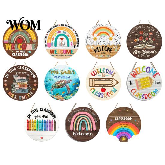 Farmhouse Classroom Sign Wooden Welcome for Door, to Our Round Smooth Surface Door Plaque Hanger, Front Hanging Sign, Back School Preschool Decoration