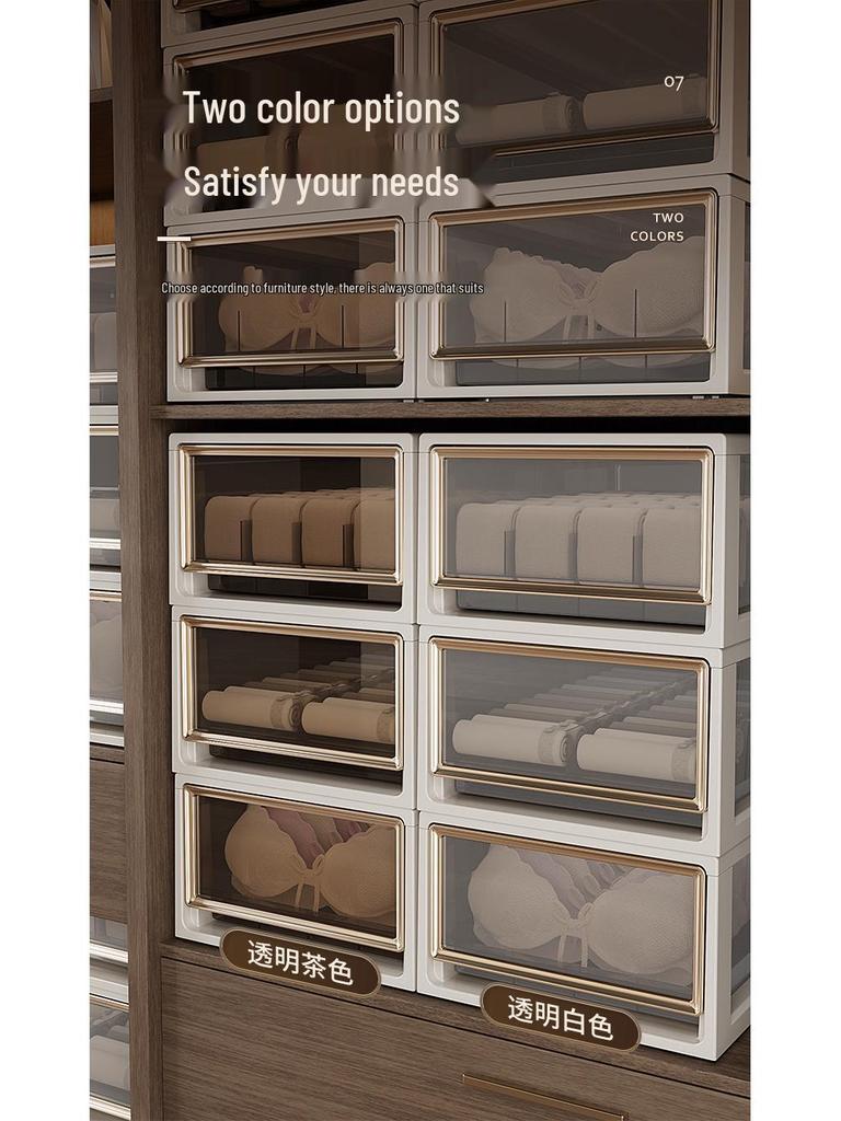 Transparent Plastic Underwear and Socks Drawer Organizer for Bedroom Wardrobe - Three-in-One Pull-Out Storage Box