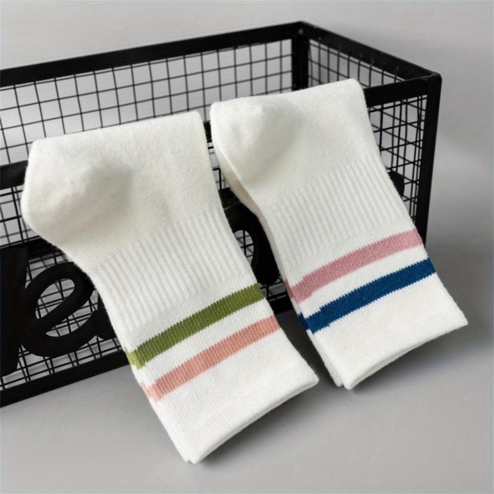5 pairs of spring and summer pure white striped college style socks