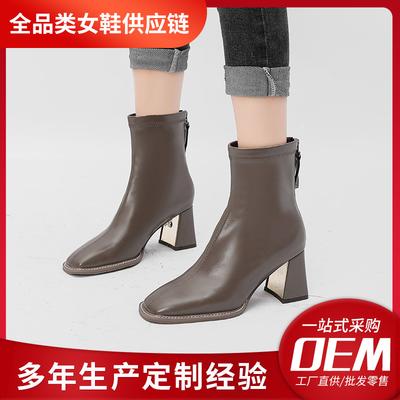 New Medium Tube Thin Boots Custom Autumn and Winter Square Head Thick Heel Martin Boots Custom High Heel Spring and Autumn Single Boots Short Boots W
