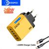 Carregador de Mesa GaN 5 em 1 Adaptador de Carregamento Rápido 240W Cabo USB para TipoC 10A 3PD 2 Carregadores USB com Cabo Carregador 240W Plugue UE