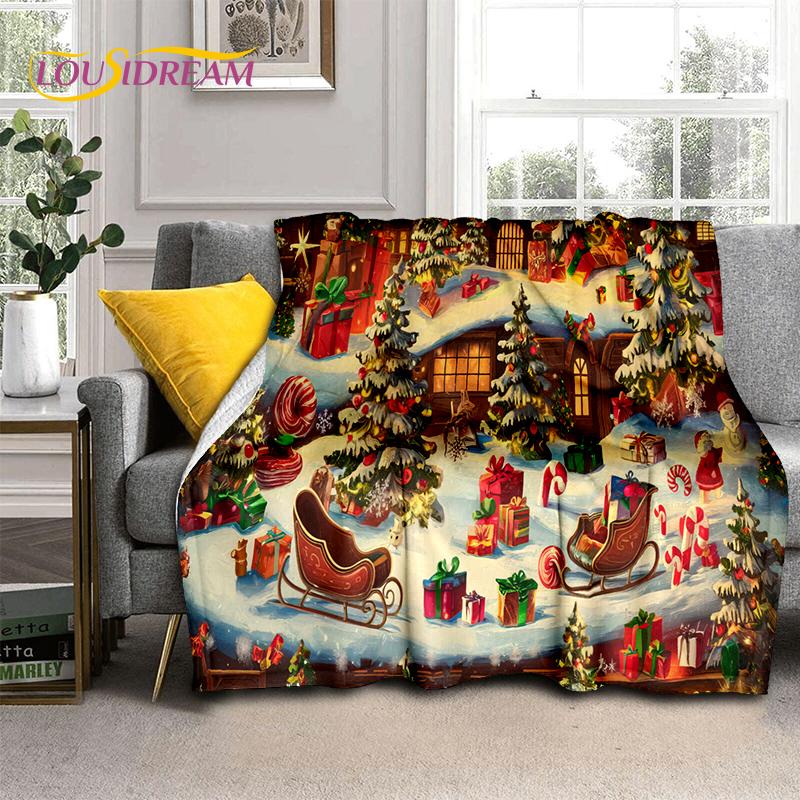 2025 Merry Christmas Tree Santa Claus,New Year Fairy Tale Gift Soft Plush Blanket,Flannel Throw Blanket for Living Room Bed Sofa
