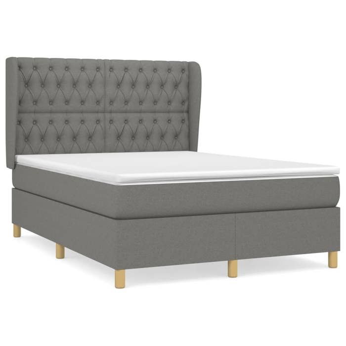 3128758 vidaXL Lit à sommier tapissier avec matelas Gris foncé 140x190cm Tissu