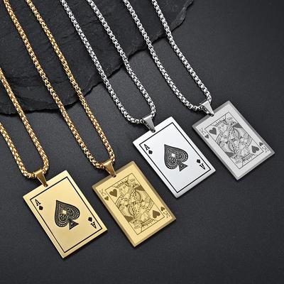 Exquisite Luxury Poker Card Spade A Pendant Stainless Steel Necklace Casino Lucky Accessories Party Jewelry Gift