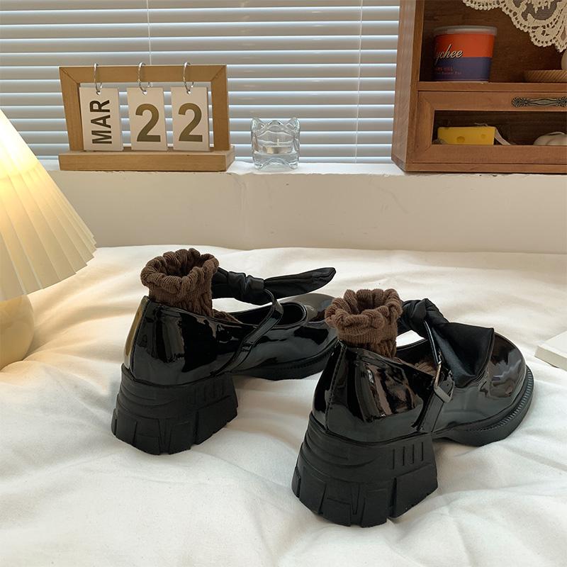 Japanische Jk Kleine Lederschuhe Weiblicher britischer Stil Dicker Boden Biskuitkuchen Französische Nische Mary Jane High Heels Dicker Absatz Schwarz Sommer