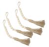 Pack of 4 Tassel Wooden Beads Garland Cotton Line Decorative Door Handle Decor Tassel Bead Pendant for Cabinet Door