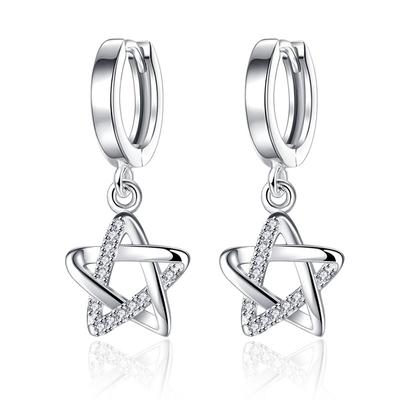 Zircon Hollow Pentagram Little Star Personalized and Temperamental Earrings Women's Silver Plated Ear Rings Cute Earrings