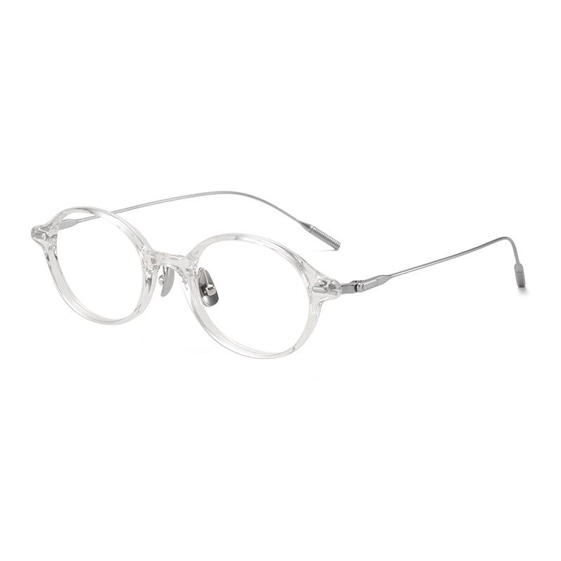 Ultra-Light Oval TR Frame Glasses with Titanium Temples, Suitable for Women's Nerdy Academic Style, Model Ti0046 (Lens Customizable)