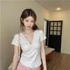 Front Shoulder Pleated V-neck Short-sleeved T-shirt Women's 2026 New Summer Slim and Thin Pure Desire Design Niche Short Top