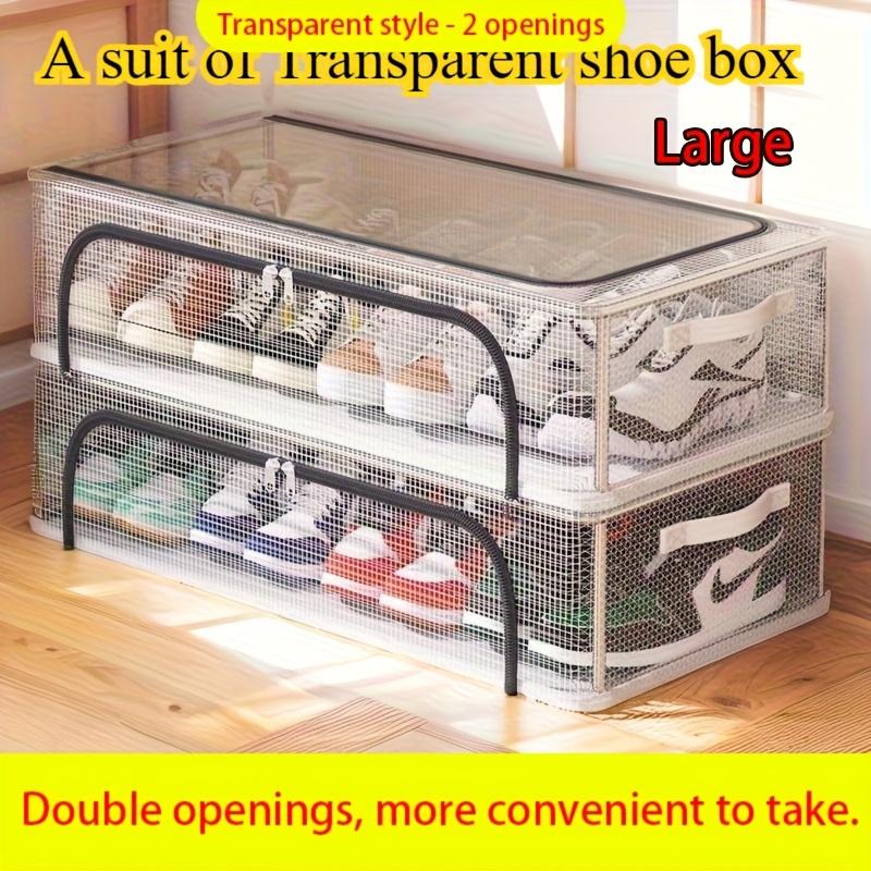 High qualityFoldable Shoe Storage Box with Dual Windows - Beige Fabric, Under-Bed Organizer for Sneakers & High Heels, Easy Viewing, Stackable