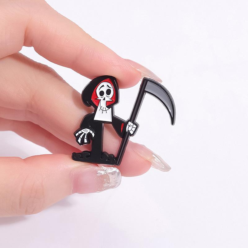 The Grim Reaper Adventures Animation Enamel Pin Funny Skeleton Halloween Brooch Lapel Badge Jewelry Gifts For Kids Friends