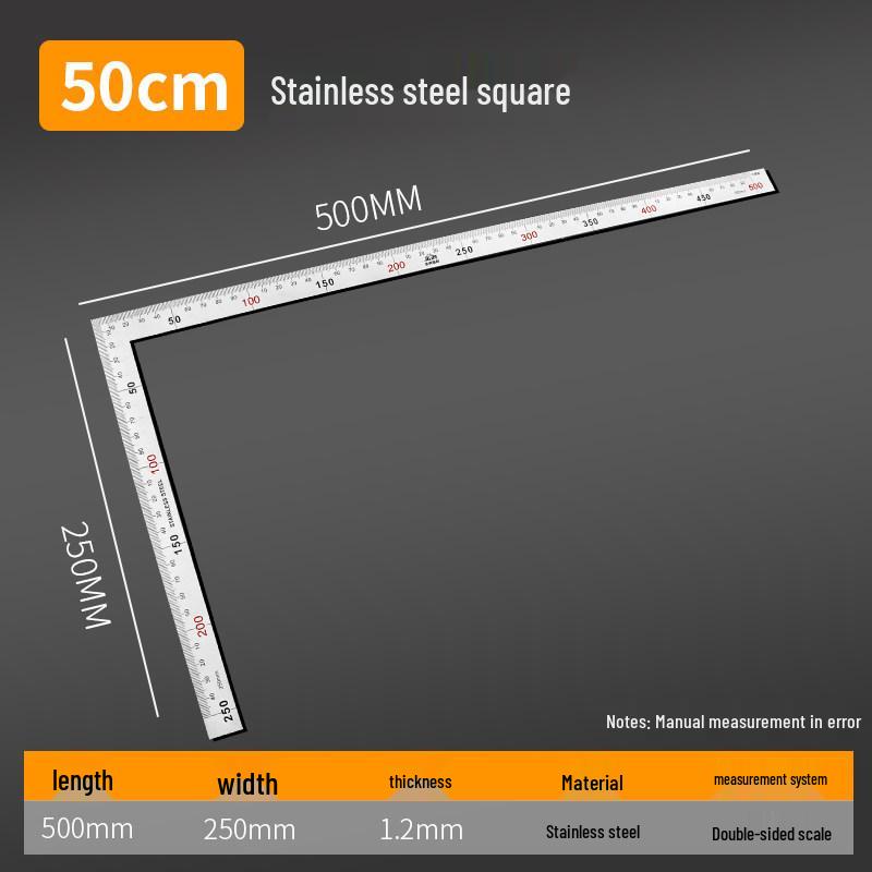 1m Stainless Steel & Aluminum Alloy Ruler, 50cm Measuring Tool, 15/20/30 Thickened Steel Plate, Straight Square Design