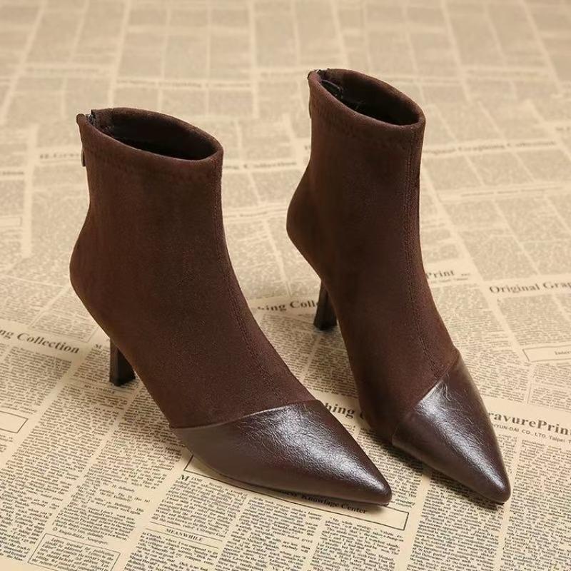 Fashion Ankle Boots Women Chunky Mid Heels Suede Shoes Woman Pointed Toe 2025 Trend Winter New Goth Walking Snow Chelsea Botas De Mujer