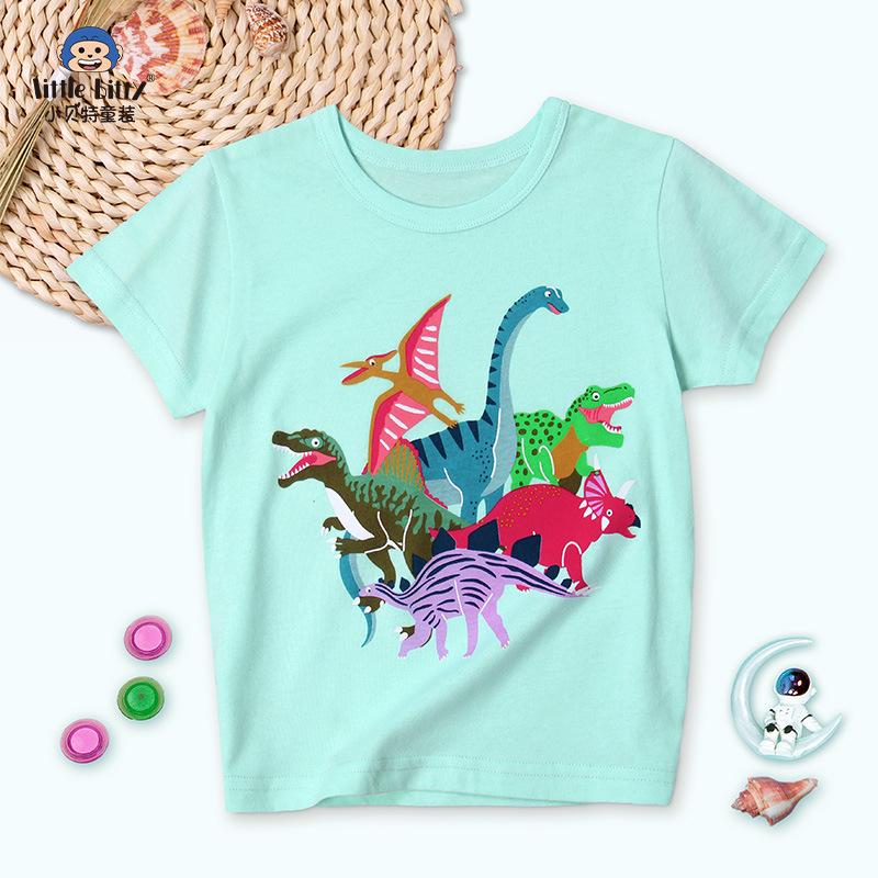 

2025 Kids Round Neck Dinosaur Print Short Sleeve T-Shirt for Boys 140cm