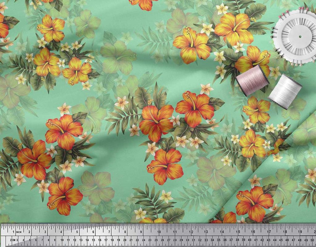 Soimoi Japońska krepa satynowa Tkanina w kwiaty i liście Tropikalne nadruki na metry 42 cale