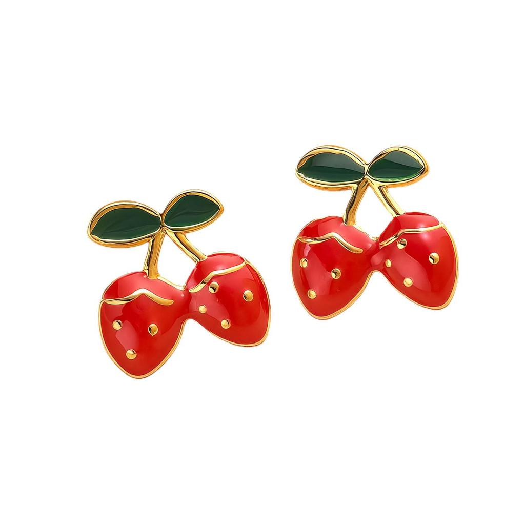 Exquisite Sweet Strawberry Cherry Drop Earrings: Fresh, Dainty, Light Luxury Stainless Steel