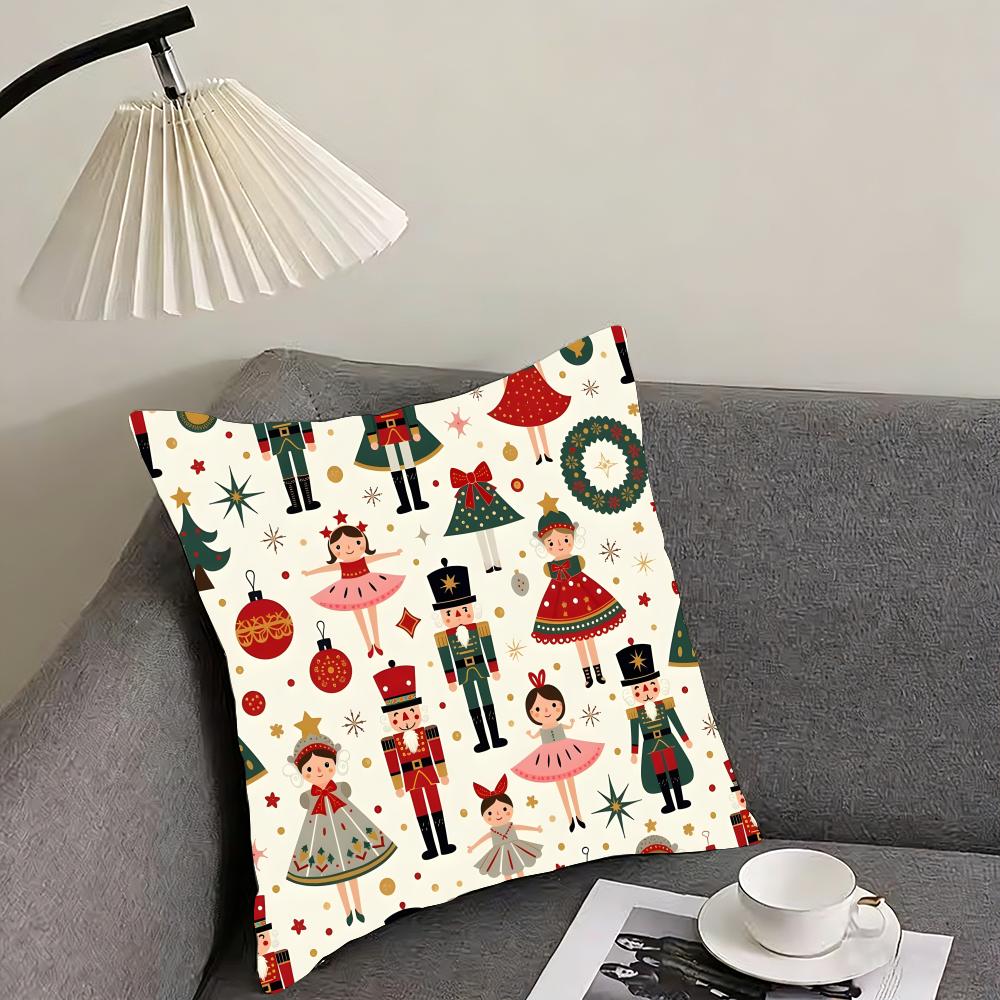 Nutcracker Soldier Christmas Cushion Cover Pillowcase Ultra Soft Skin Friendly Fabric Cloud Like Comfort  Concealed Zipper