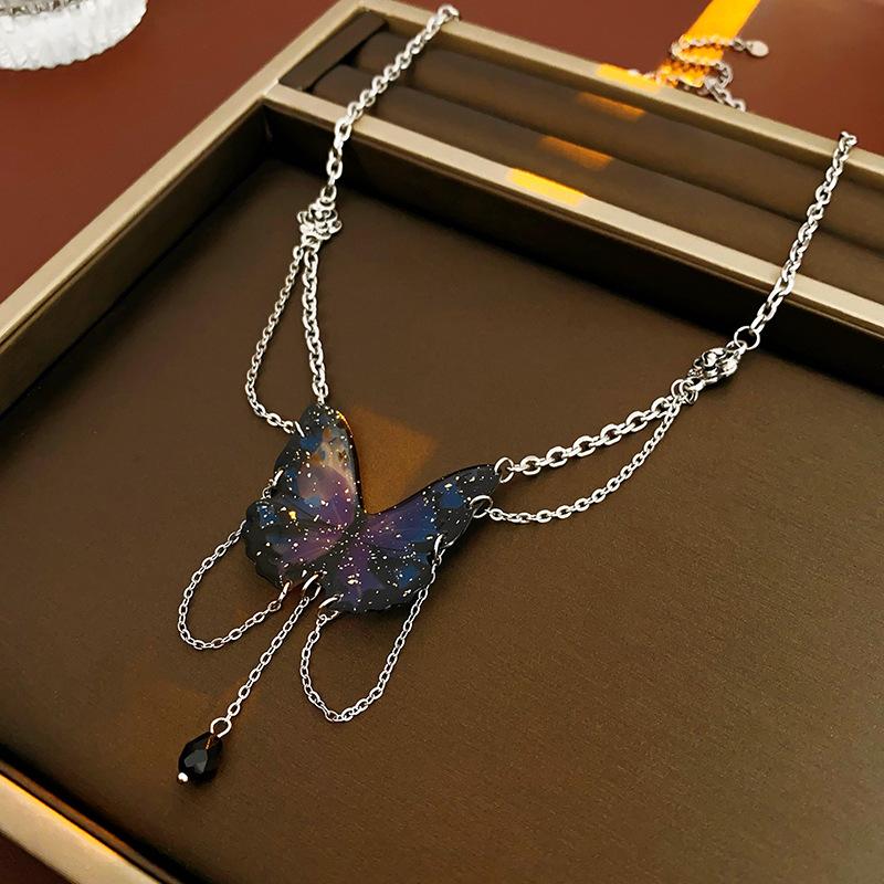 

Ожерелье с кисточками из акриловых кристаллов и бабочек, персонализированная корейская цепочка на ключицу в Instagram, нишевый модный аксессуар 1#