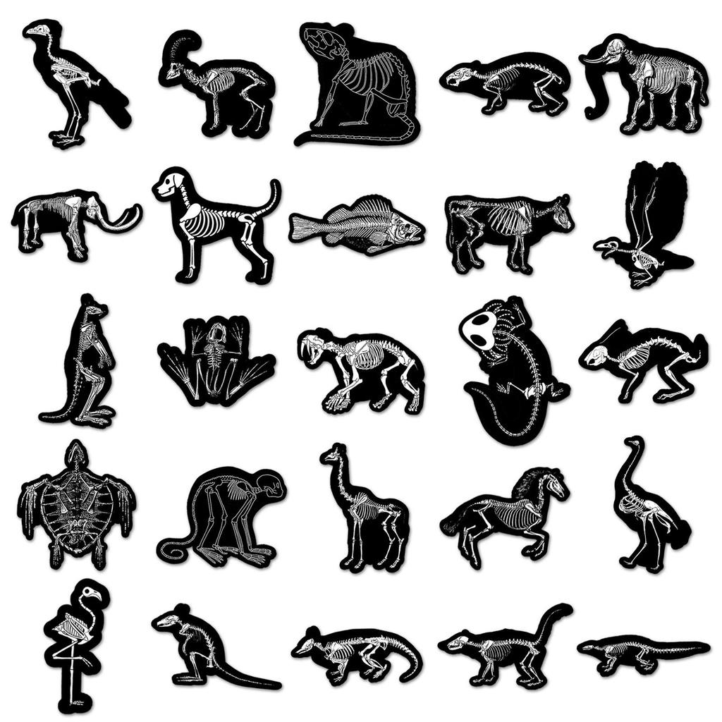 50 Animal Skeleton Graffiti Stickers - Creative Black Border Decorations for Phone Cases, Water Bottles, and Suitcases