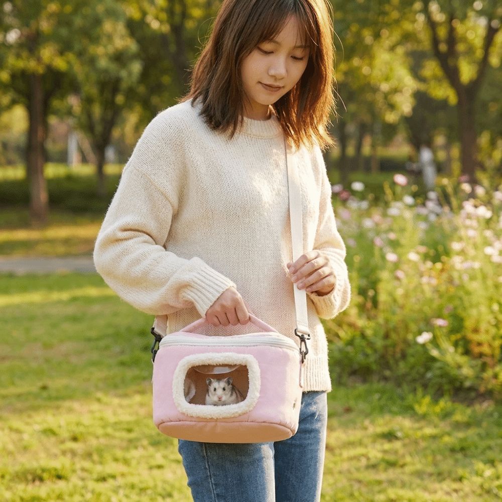 Weiche Warme Hamster Transporttasche Sichtfenster Kleintier Transporttasche Kaninchen Ausflugstasche Outdoor Reisen