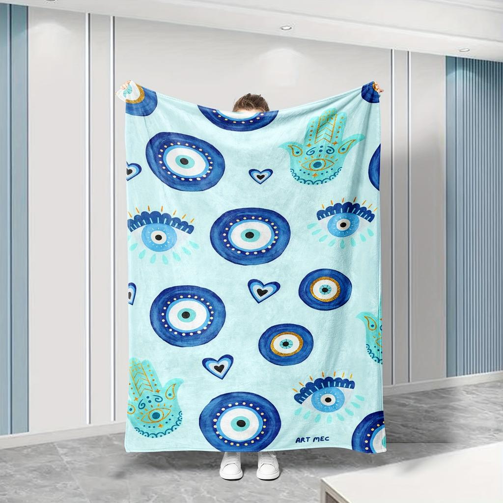 Cozy Blue Circular Pattern Fleece Blanket - Soft Breathable Polyester, High-Definition Digital Print, All-Season Machine