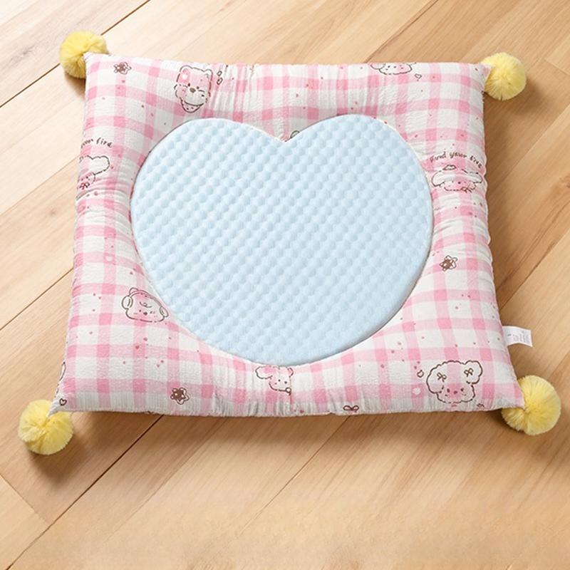 Square Pet Mat Four‑sided Bolster Cushion Plaid Pom‑pom Decor Soft Cooling Sleeping Pad for Small Dogs Cats