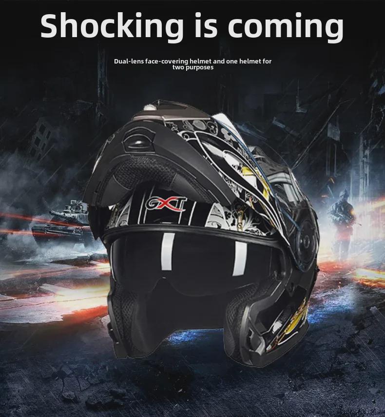 GXT Men's Motorcycle Full Coverage Flip-Up Helmet with Double Lens - DOT Approved