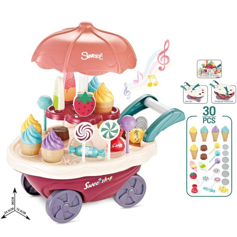 Children'S Play House Kitchen Toys Lights Mini Candy Trolley Girls Ice Cream Ice Cream Shop Supermarket Set