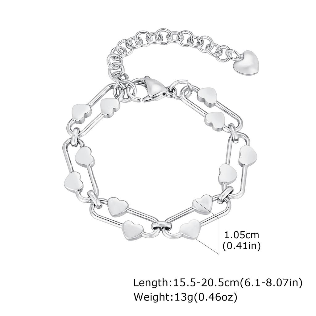 Woman Chain Bracelet For Girls Dainty Stainless Steel Jewelry Heart Links Wristband Mom Girlfriend Valentine's Day Gift