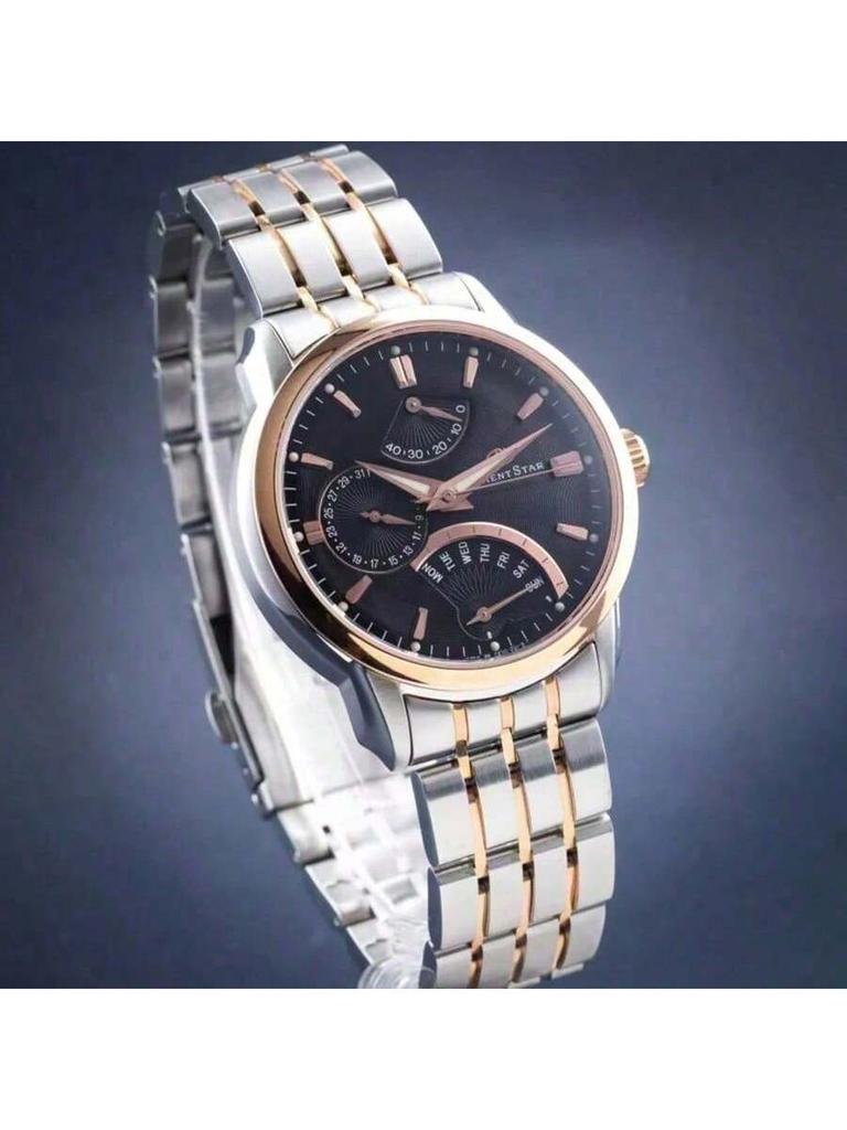 Men's Mechanical Watch SDE00004D0 – Black Dial, Stainless Steel Construction, Business-elegant Features a Gold Interlocking Bracelet. FULL-STEEL
