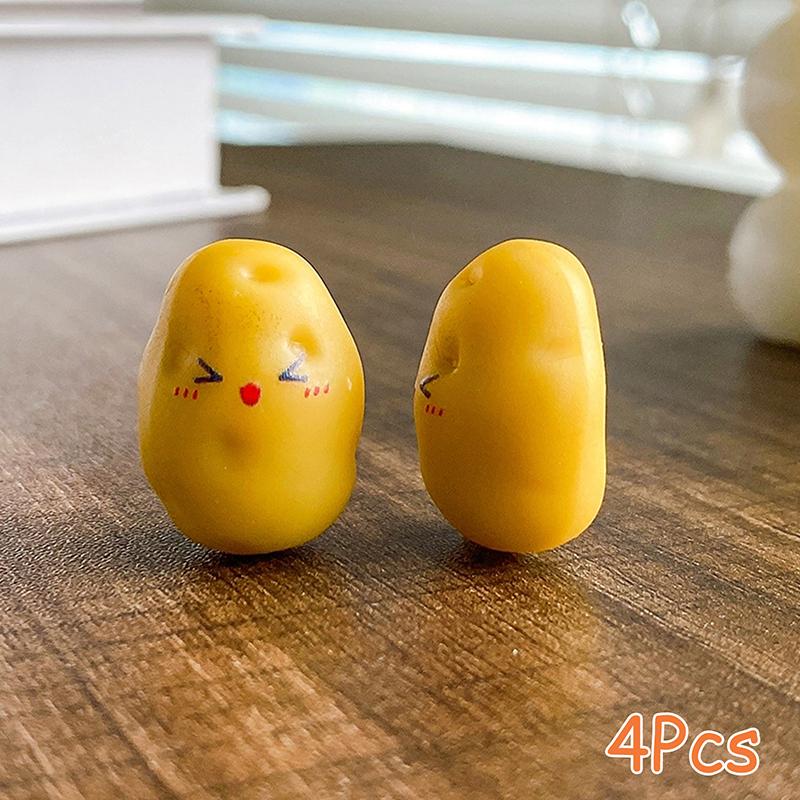 4Pcs Mini Little Potatoes Ornament Cartoon Potatoes Figurine Micro Landscape Car Interior Home Desktop Decoration