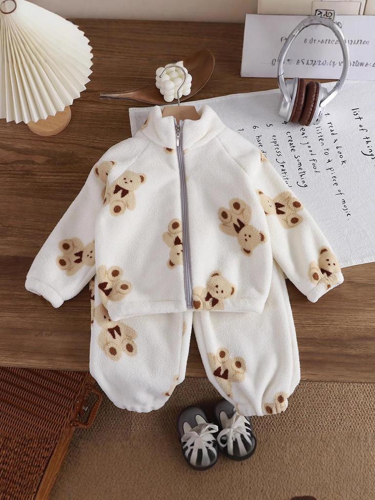 Autumn/Winter Plush Thickened Korean Style Kids Homewear Set - Warm Boys & Girls Clothing