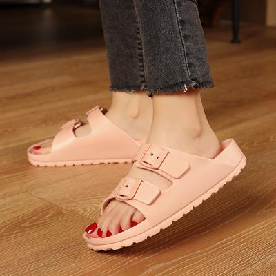 Hausschuhe Damen Zuhause Neue Sommer Hausschuhe Draußen Strandsandalen Flacher Boden EVA Doppelknopf Hausschuhe Herrenschuhe Herren Einfarbig