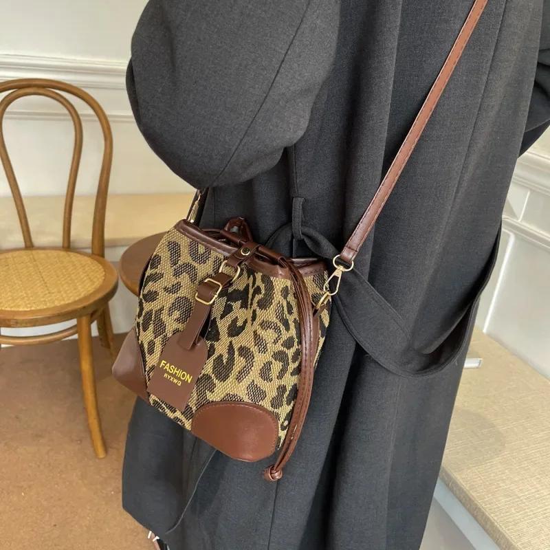 Leopard Small PU Leather Women Bucket Crossbody Bags  Fall Designer Shoulder Bag Luxury Brand Ladies Handbag Lady Trend Tote