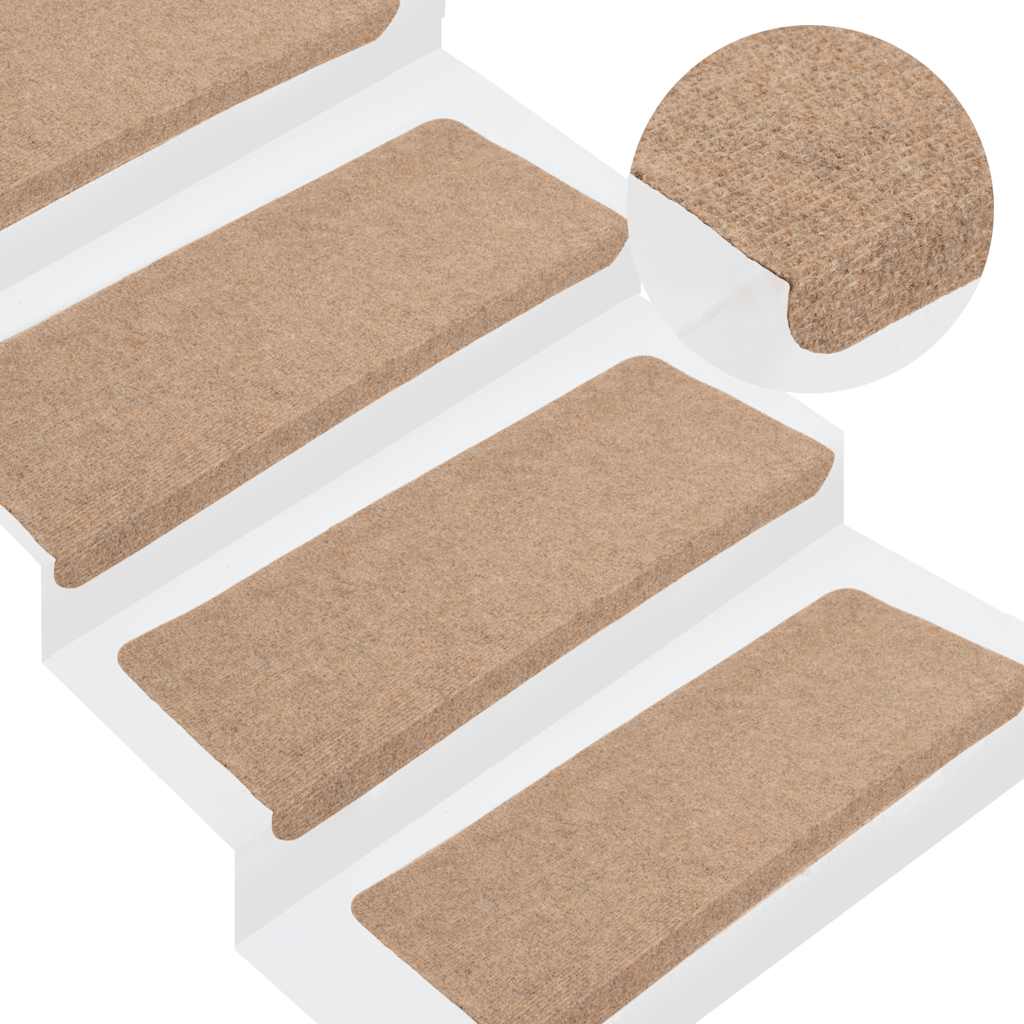 Vidaxl Selbstklebende Treppenstufenmatten, 15 Stück, 65x24,5x3,5cm, Beige