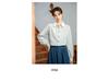 Women's Blue Striped Shirt with Contrast Collar, Retro Hong Kong Style, Loose Fit, Long Sleeve, 2026 Spring Design