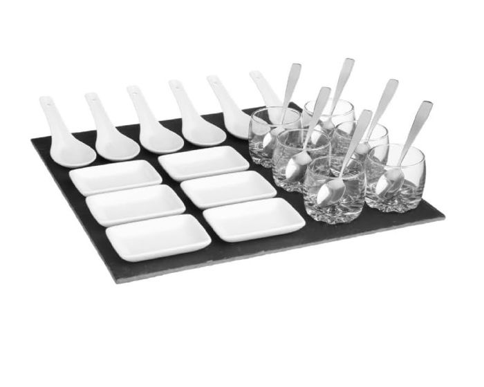 Plateau De Service - Non Spécifié - 30 X 30 Cm - 25 Pièces - Ardoise - Pour Apéritifs