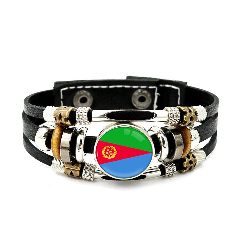 Factory National Country Flag Design Bracelet Crystal Bead Snap Button Sports National Team Jewelry Gift Leather Wrap Bracelet