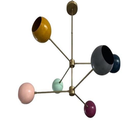 Mid-Century Sputnik Chandelier: Colorful Globe Pendant Light, Brass Finish