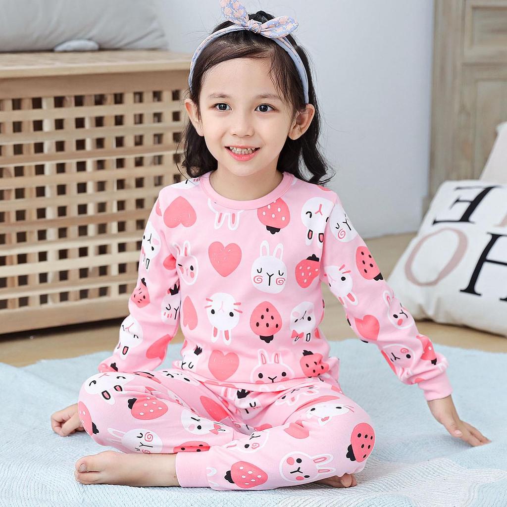 Pure Cotton Flannel Autumn/Winter Girls' Round Neck Underwear Set