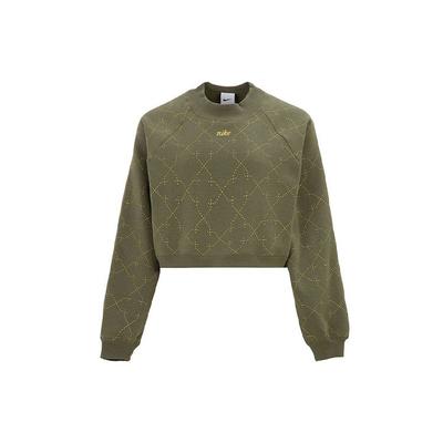 Sport Casual Fleece-Lined Short Cropped Pullover Sweatshirt Women Tops Green DM7281-222